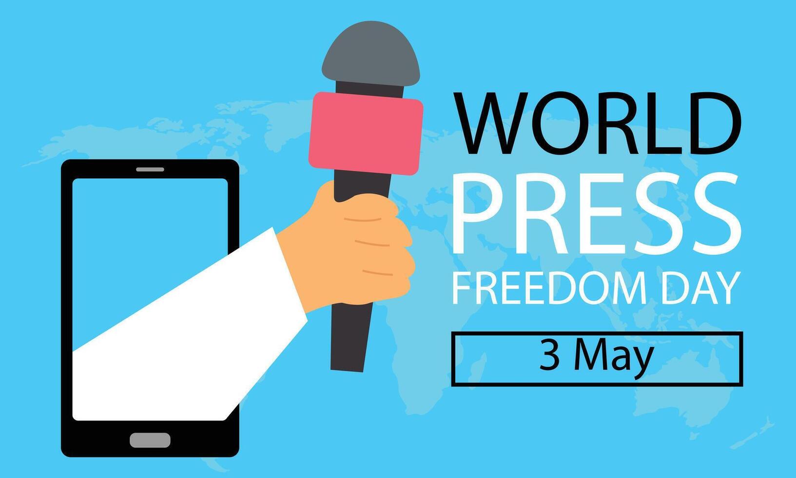 illustration graphic of hands out of smartphone, displaying world map, perfect for international day, world press freedom day, celebrate, greeting card, etc. vector