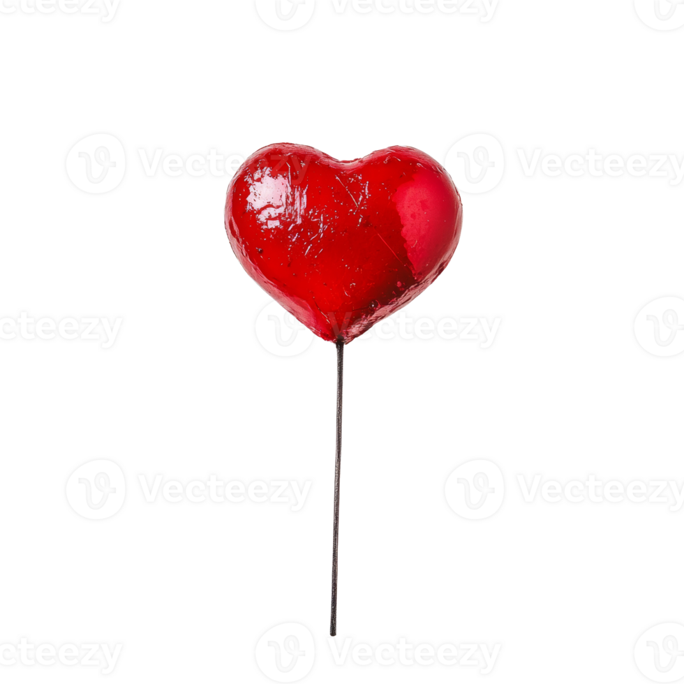 Vibrant red heart candy on a stick against a neutral canvas, perfect for love themed celebrations and events, isolated object png