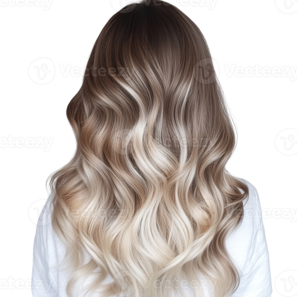 Luxurious dimensional blonde hairstyle with soft waves on isolated transparent space png