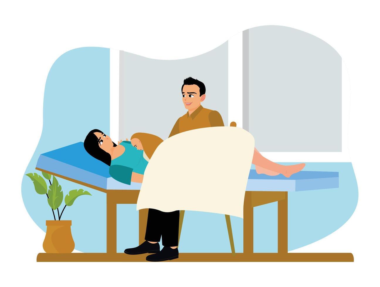 A mother gives birth in hospital. vector