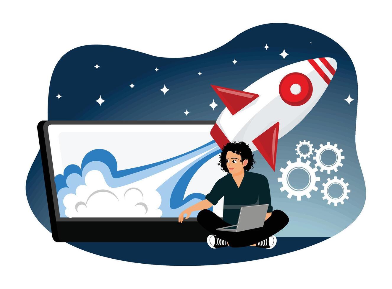 Entrepreneurs start plans and strategies to develop business using laptops. vector