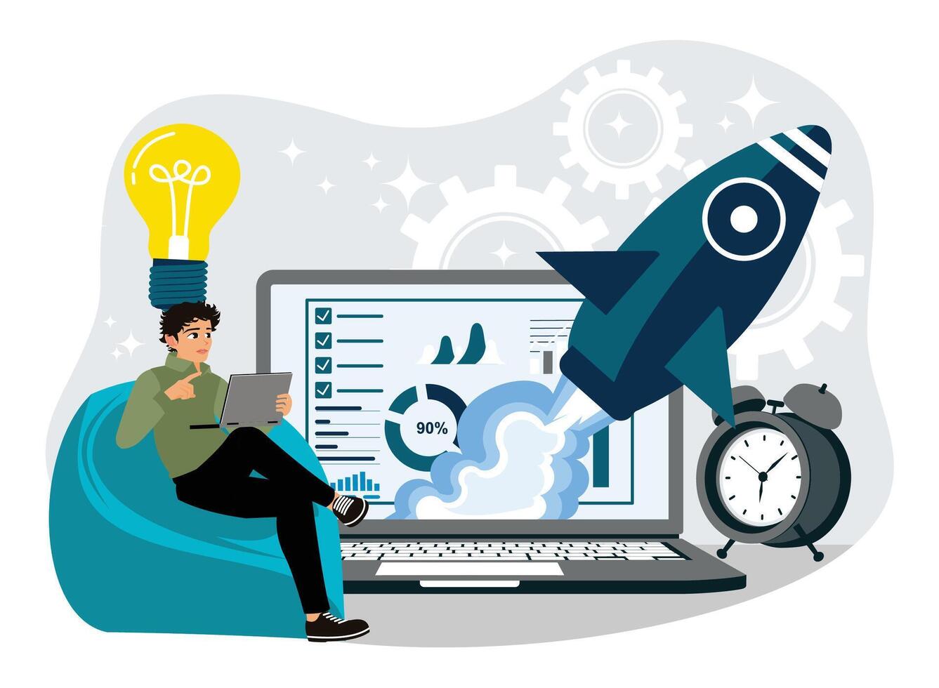 Project initiation and closure, workflow process, business analysis. vector