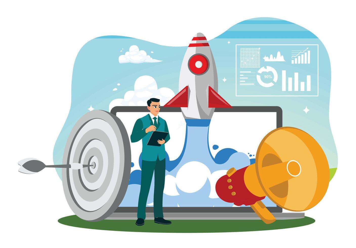 Entrepreneurs launch startup business campaigns. vector