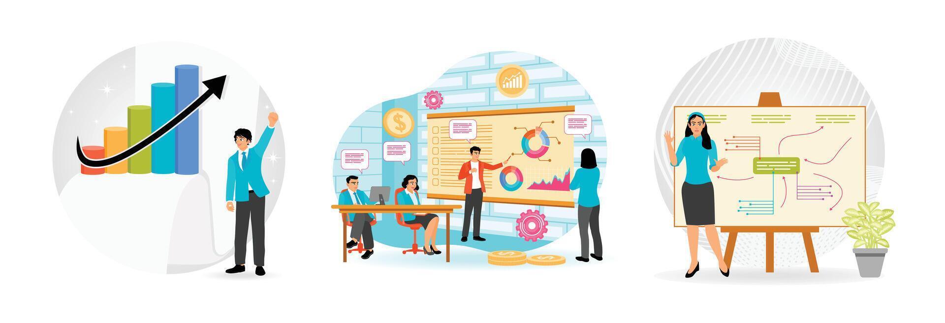 Business analysis in a modern style.Professionals discussing financial and analytical data vector