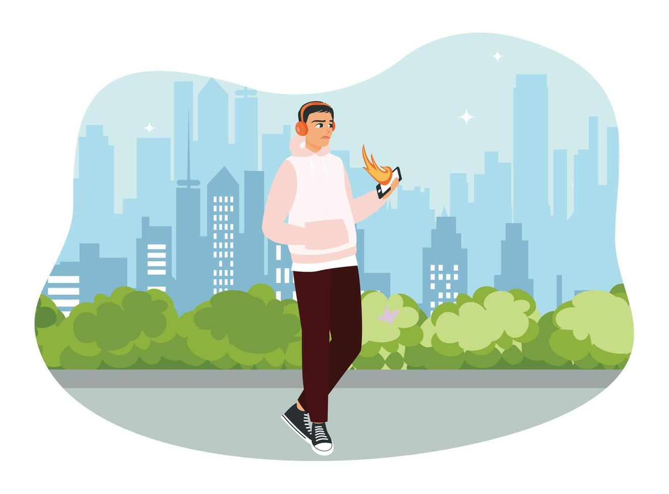 Men addicted to mobile phones spend time online surfing the internet. vector