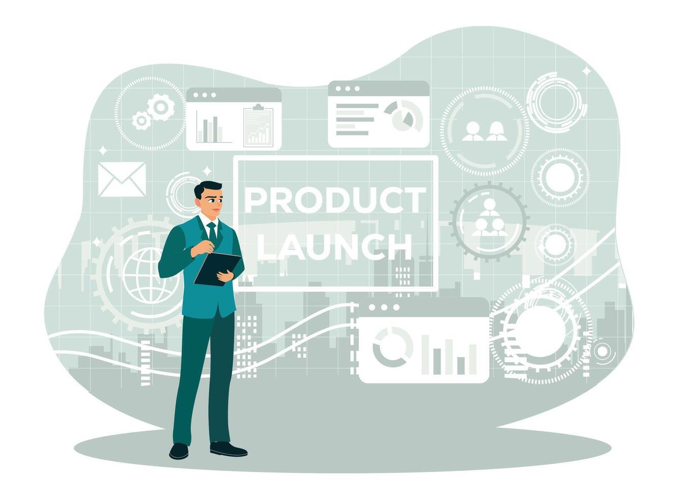 Professional entrepreneurs launch new products. vector