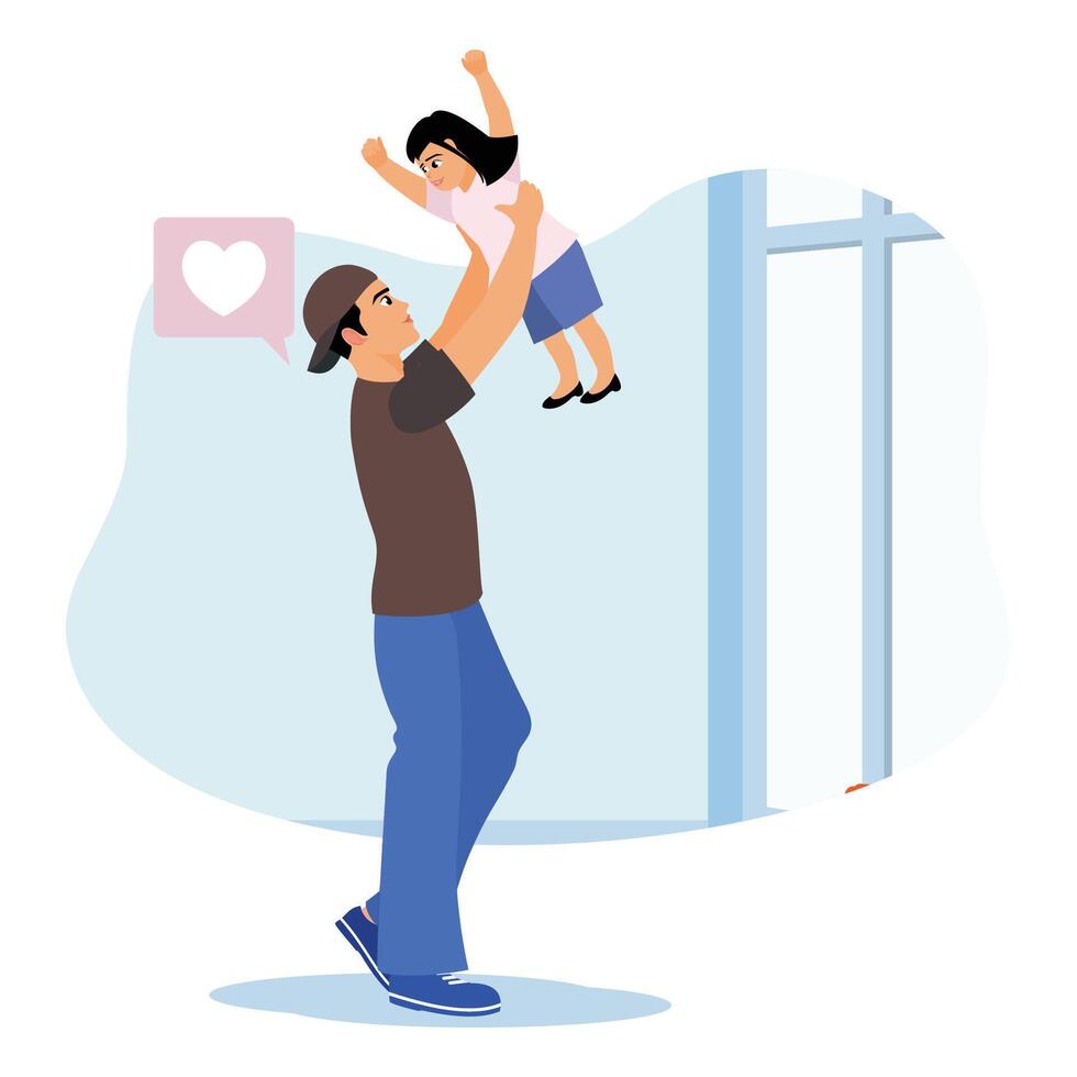 Single father raising children and playing with toddlers. vector