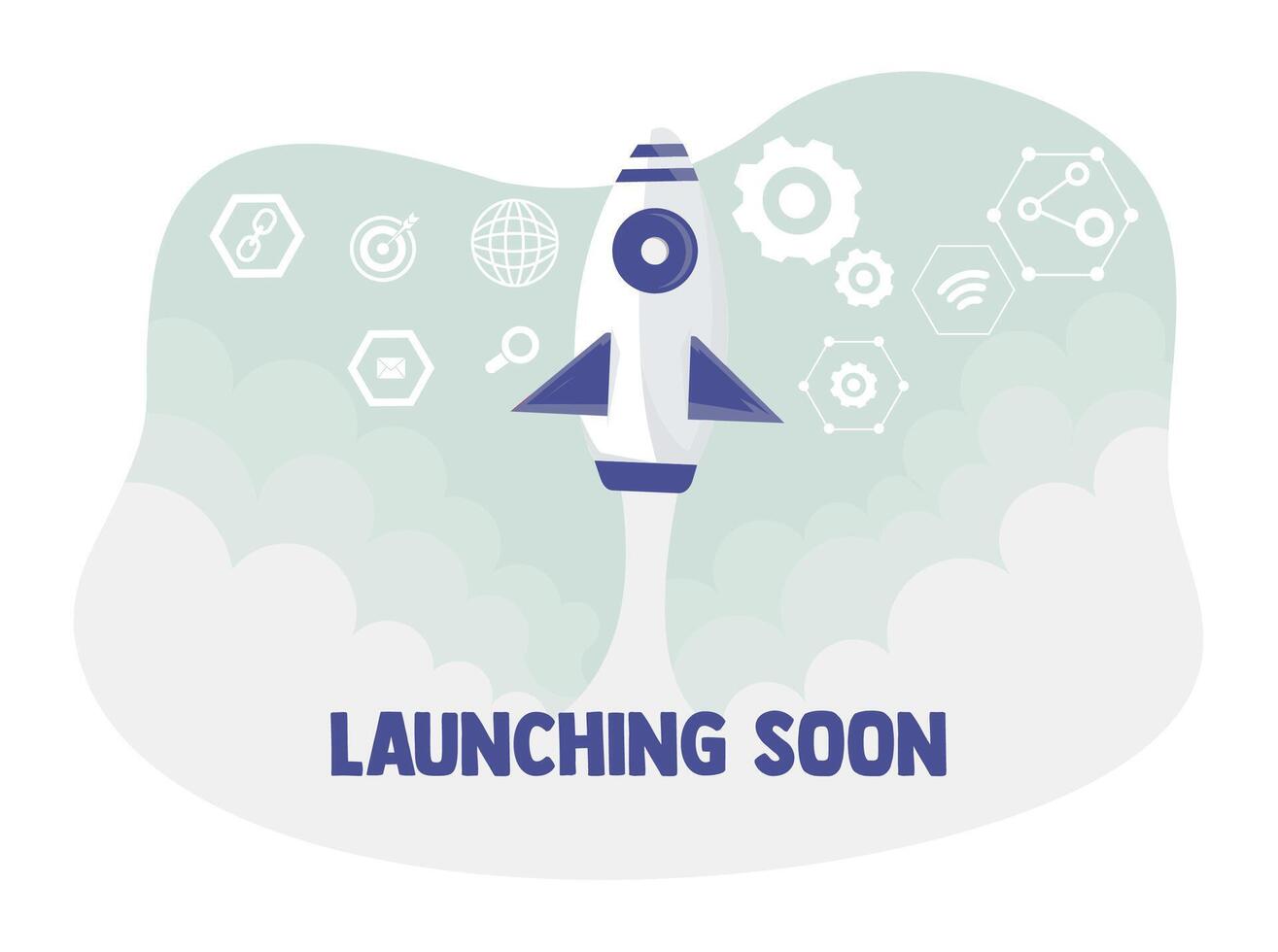 Project announcement banner with rocket launch. vector