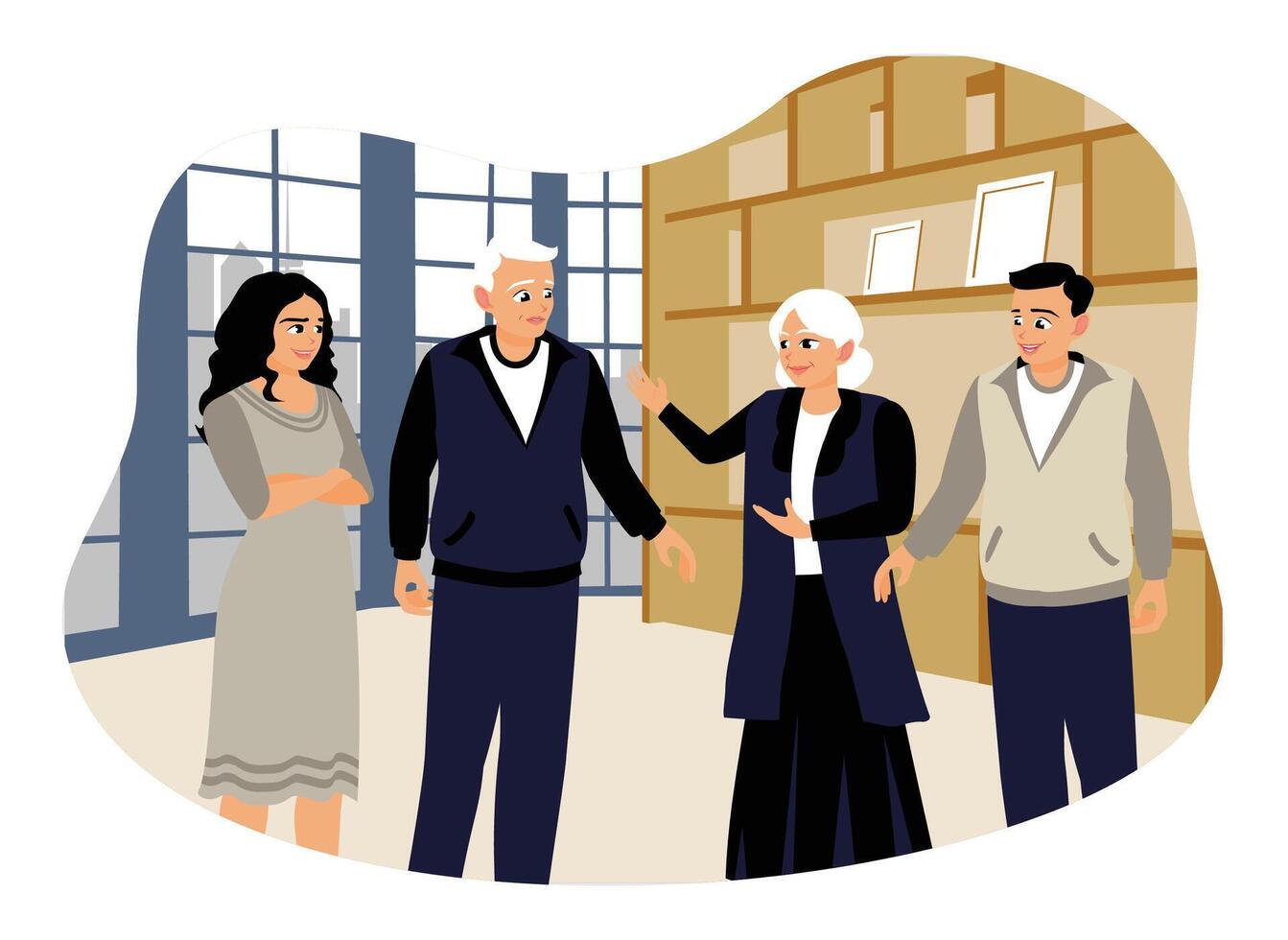 Grown-up grandchildren spend time with grandparents. vector