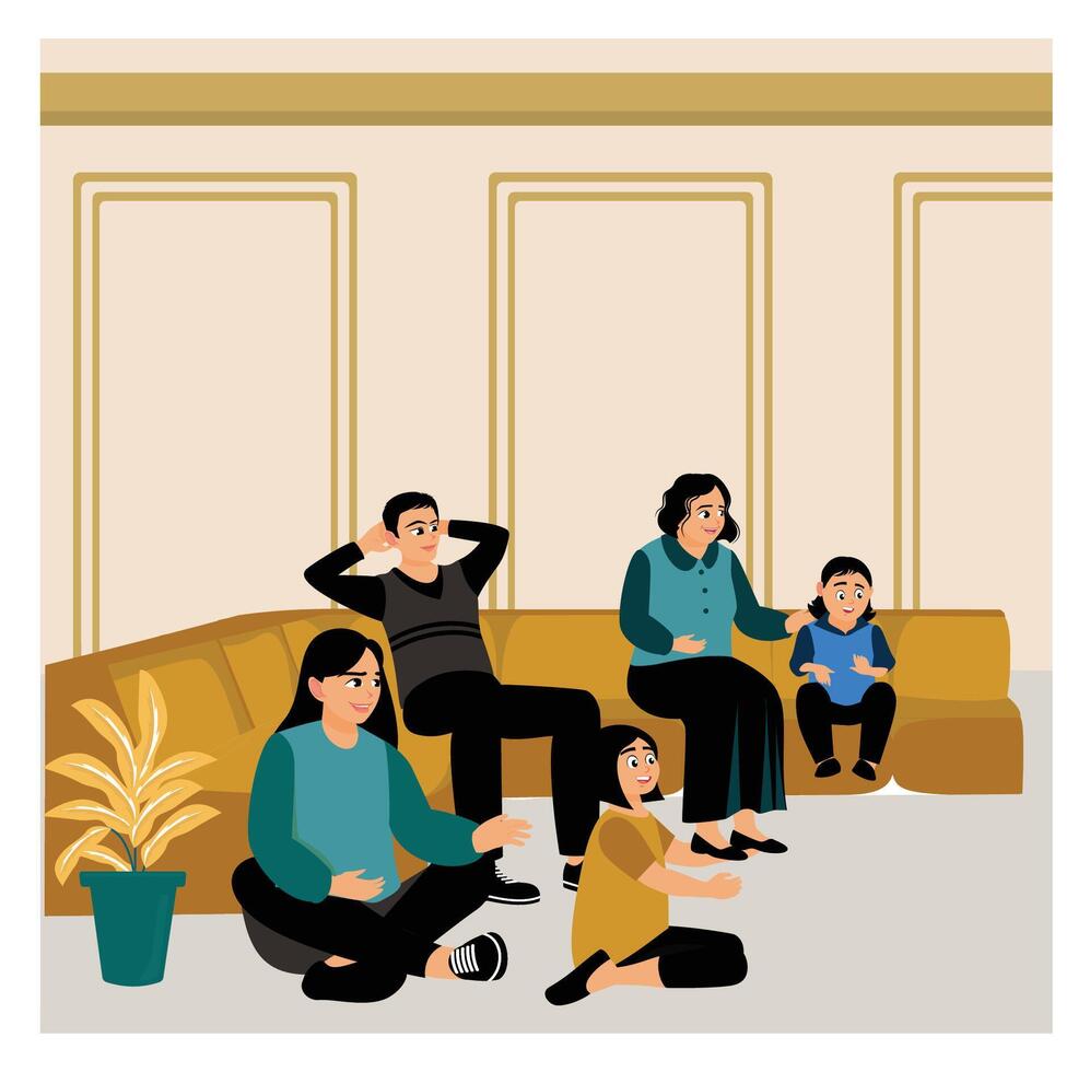 Happy big family enjoying weekend together at home. vector