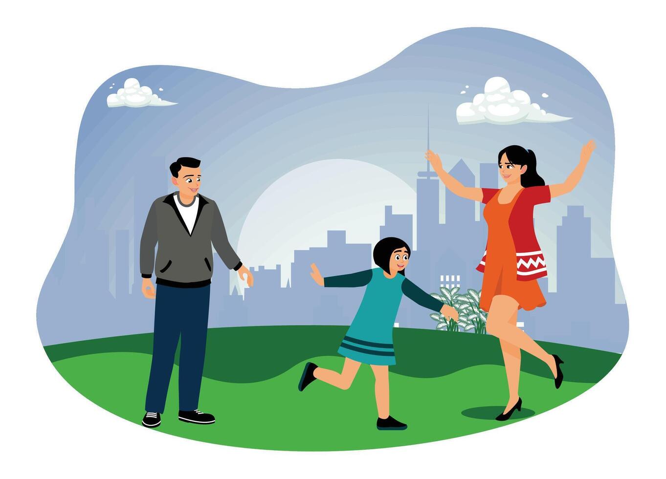 Happy family spending quality time together in a park . vector