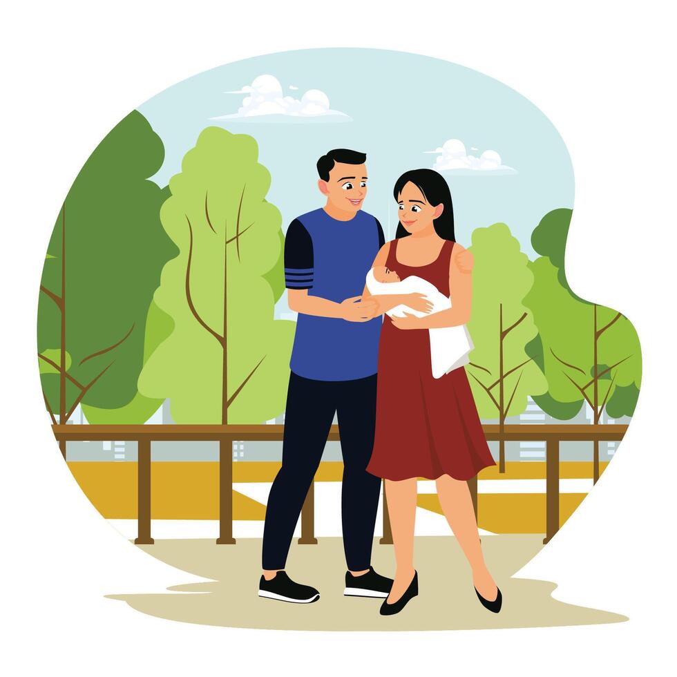 Happy family enjoying happy moments in the park. vector