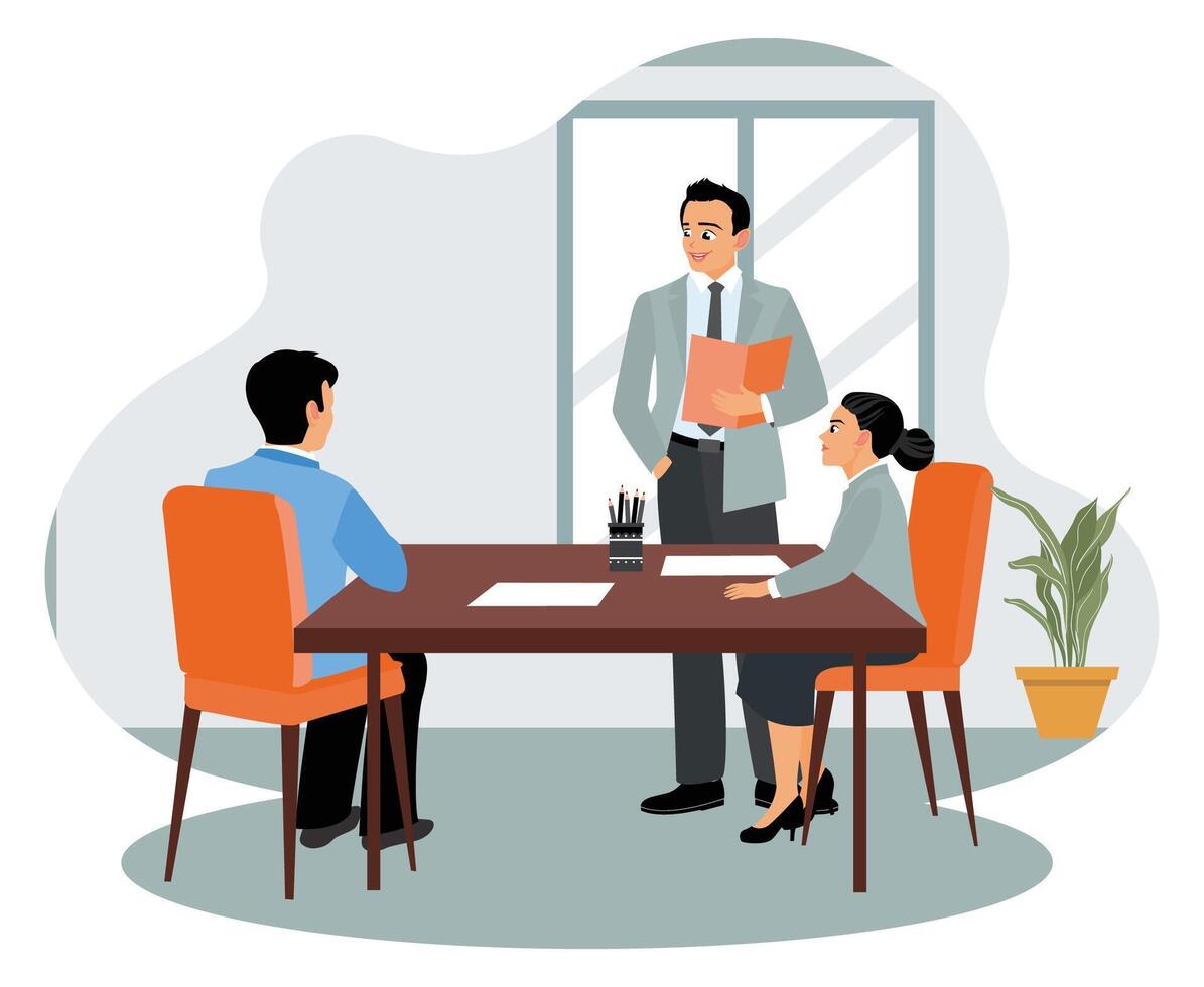Managers and creative teams discuss marketing campaigns. vector