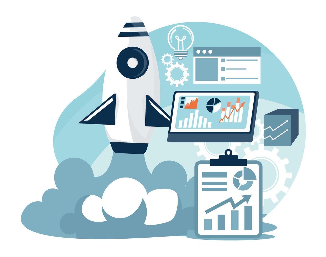 Starting a new business with a rocket launch. vector