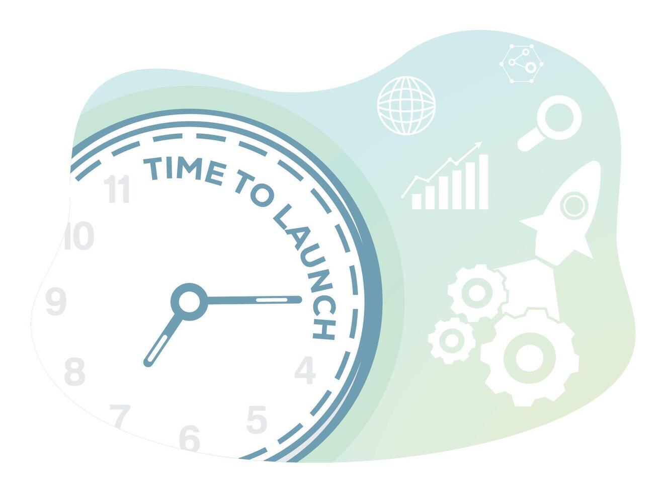 Clock and business tech graphics representing time to launch a project. vector
