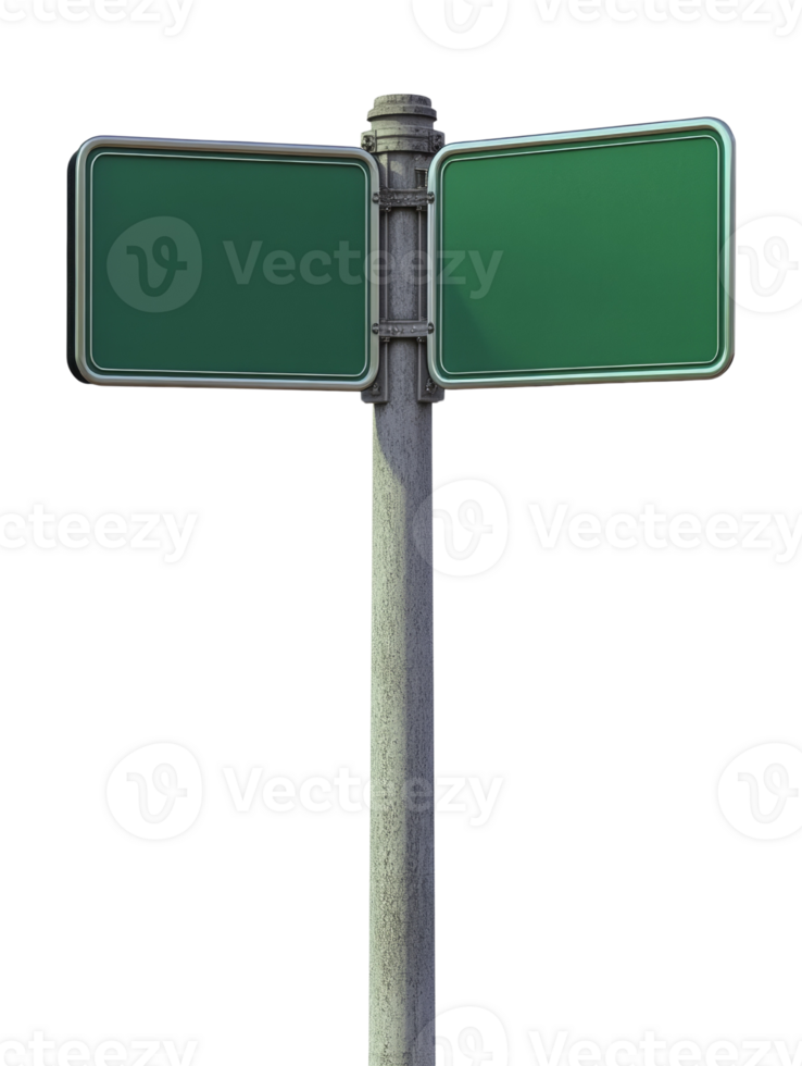 Dual green direction signs on a weathered post against a solid backdrop png