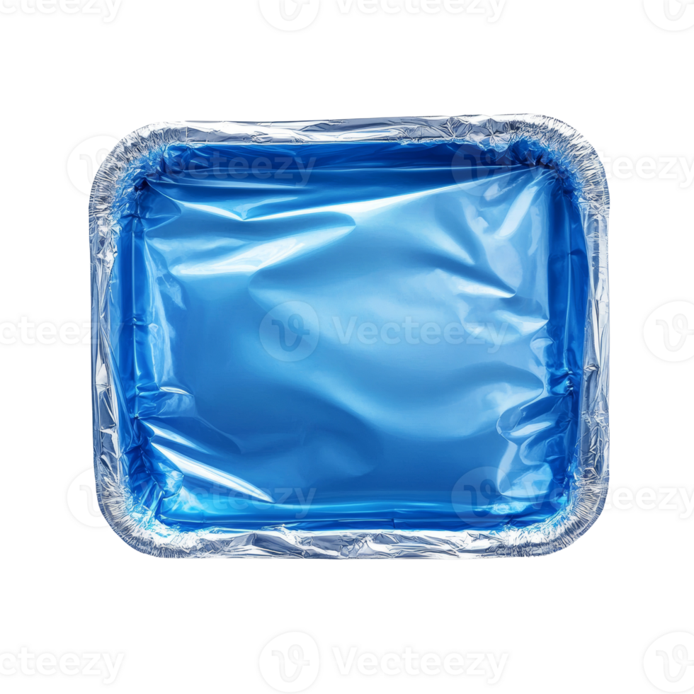 Azure reflection in foil container creating a minimalist abstract composition png