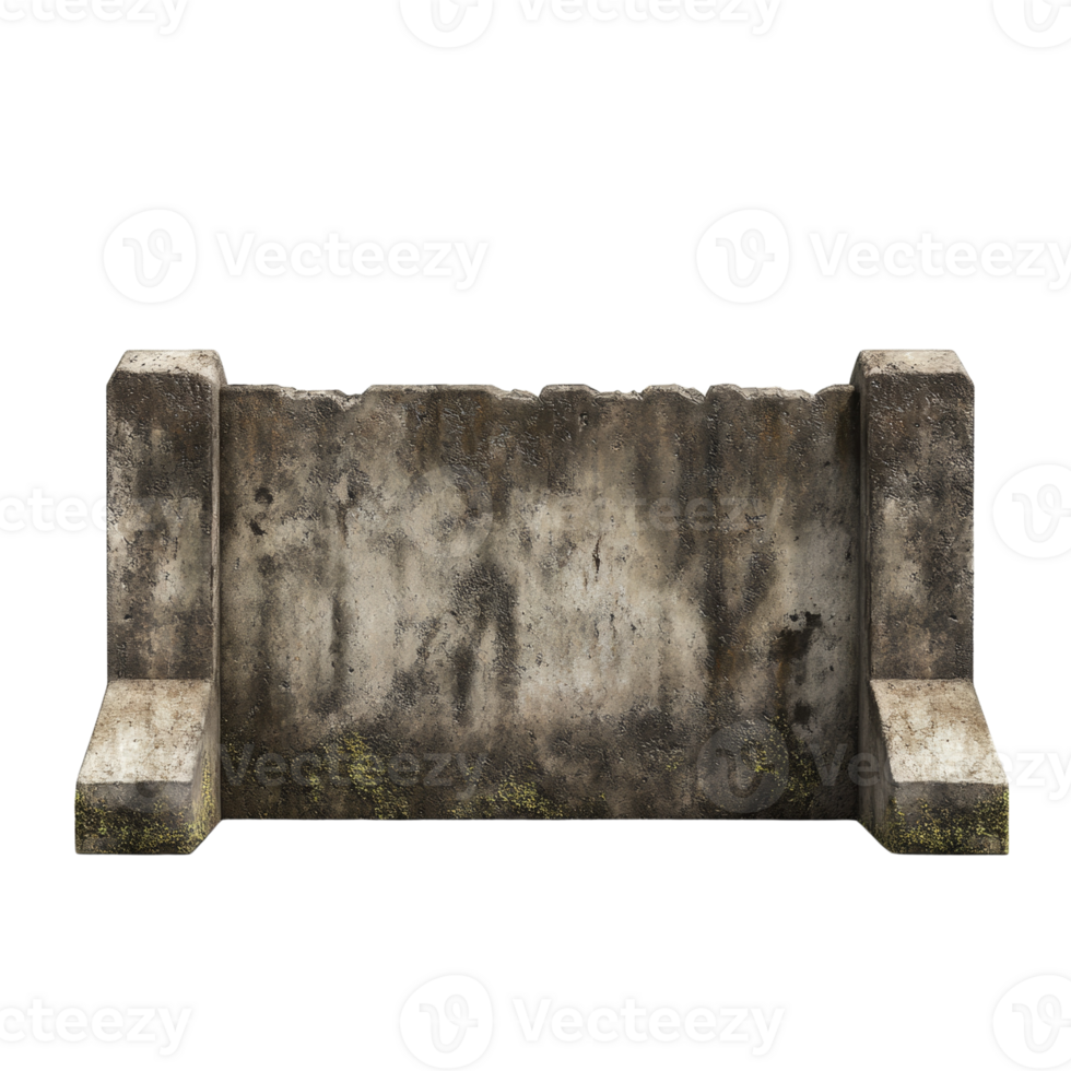 Weathered concrete barrier section evoking urban decay and brutalist architecture png