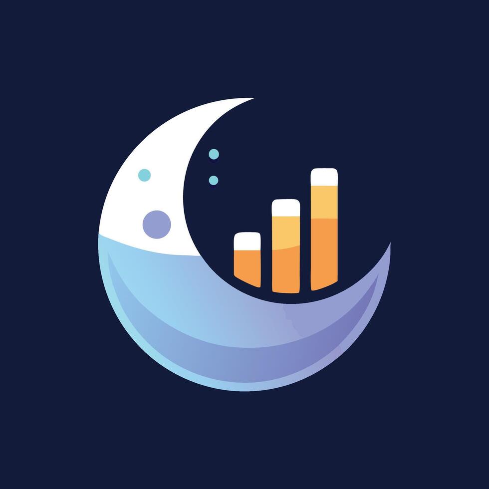 Sleep optimization app logo featuring a crescent moon and growth bars for improved sleep tracking and analysis vector