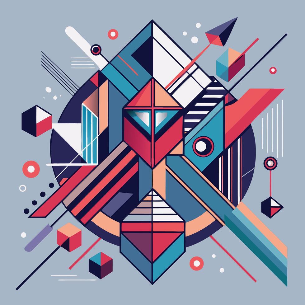 Abstract composition inspired by geometric lines and shapes featuring vibrant colors and dynamic patterns in a modern artistic style vector