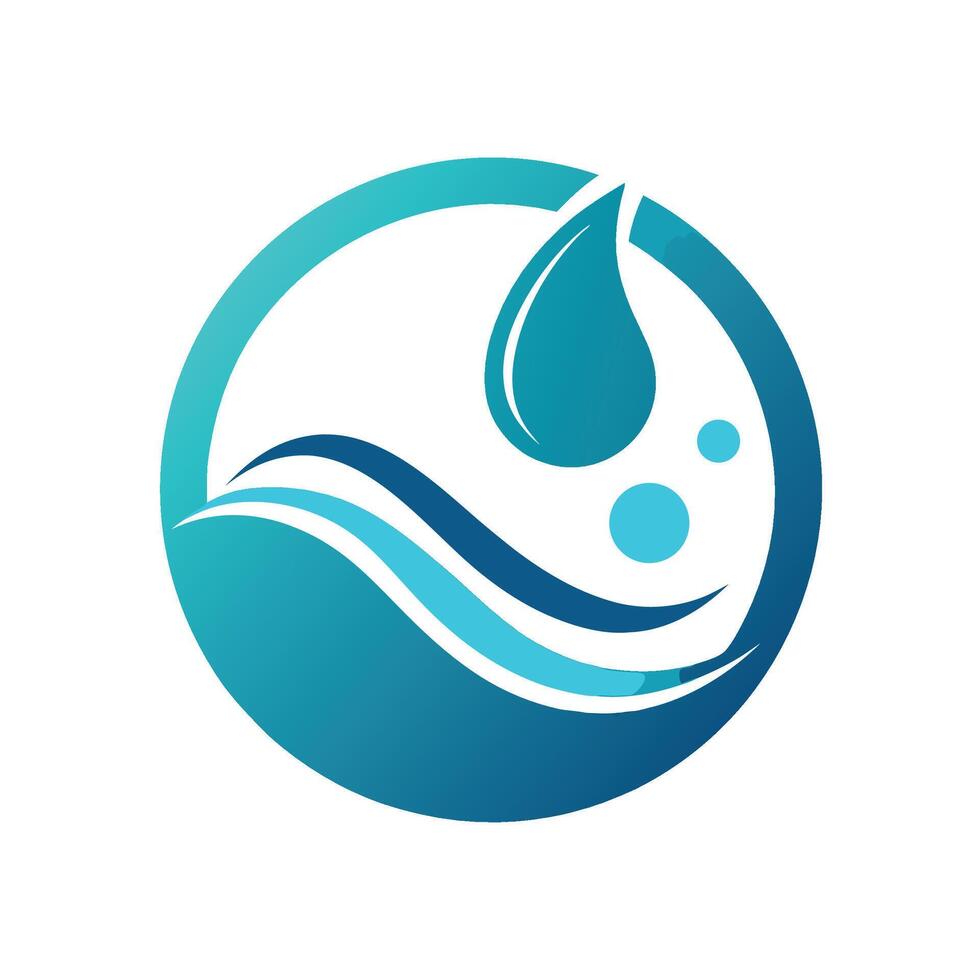 Fluid minimalist logo design for a water therapy center, showcasing an abstract representation of water elements in soothing blue tones, promoting relaxation and healing vector