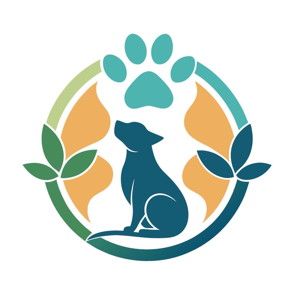 Holistic minimalist logo design representing an animal wellness center with natural elements and soothing colors illustrating a pet's connection to health and vitality vector