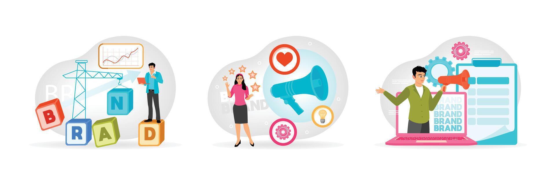 Developing business strategies with brand building, brand identity, and brand promotion. vector