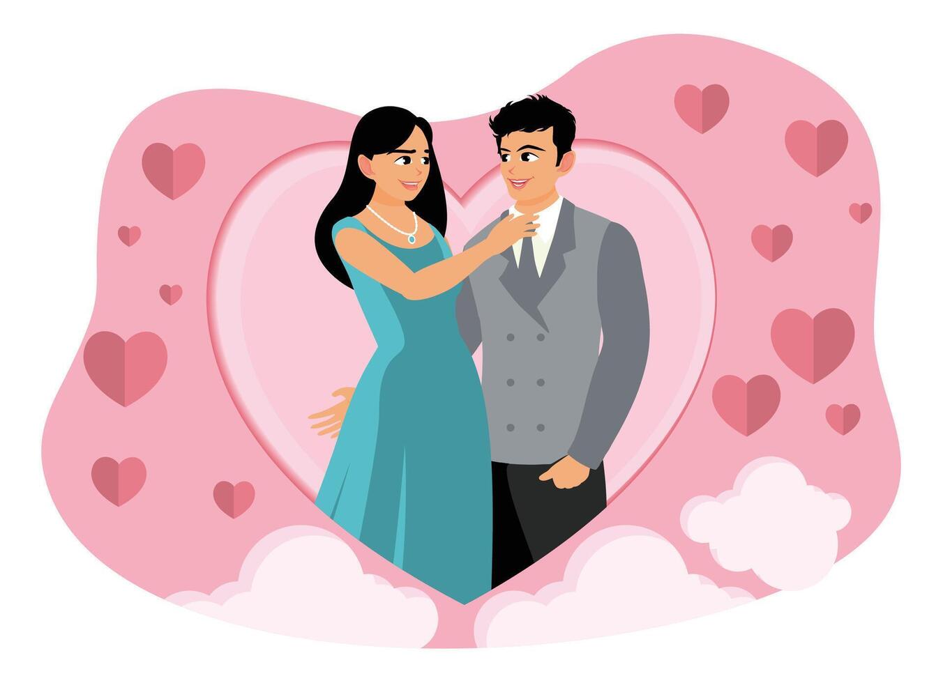 A newly married couple in a romantic atmosphere. vector