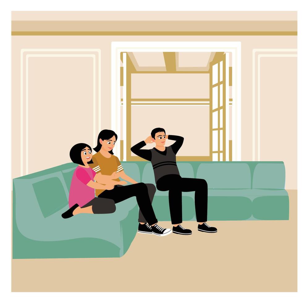 Family enjoying quality time together in a cozy home setting. vector