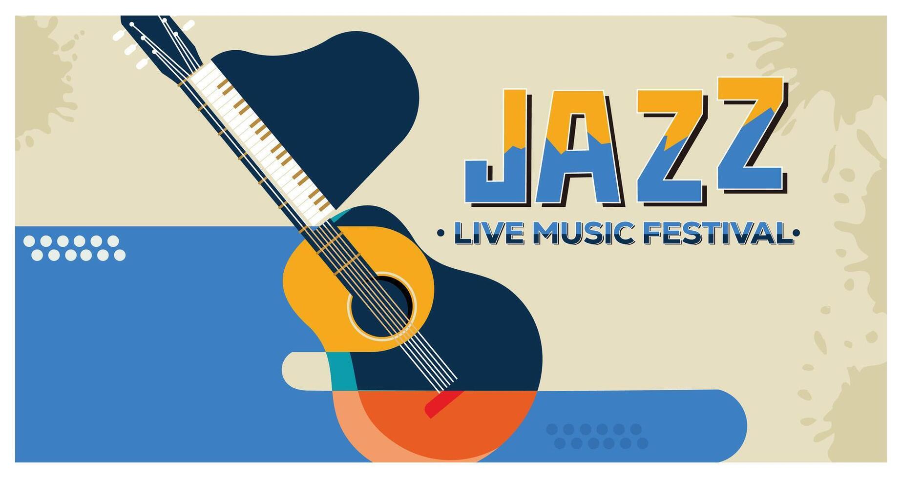 Jazz-themed illustration with guitar and piano for a live music festival. vector