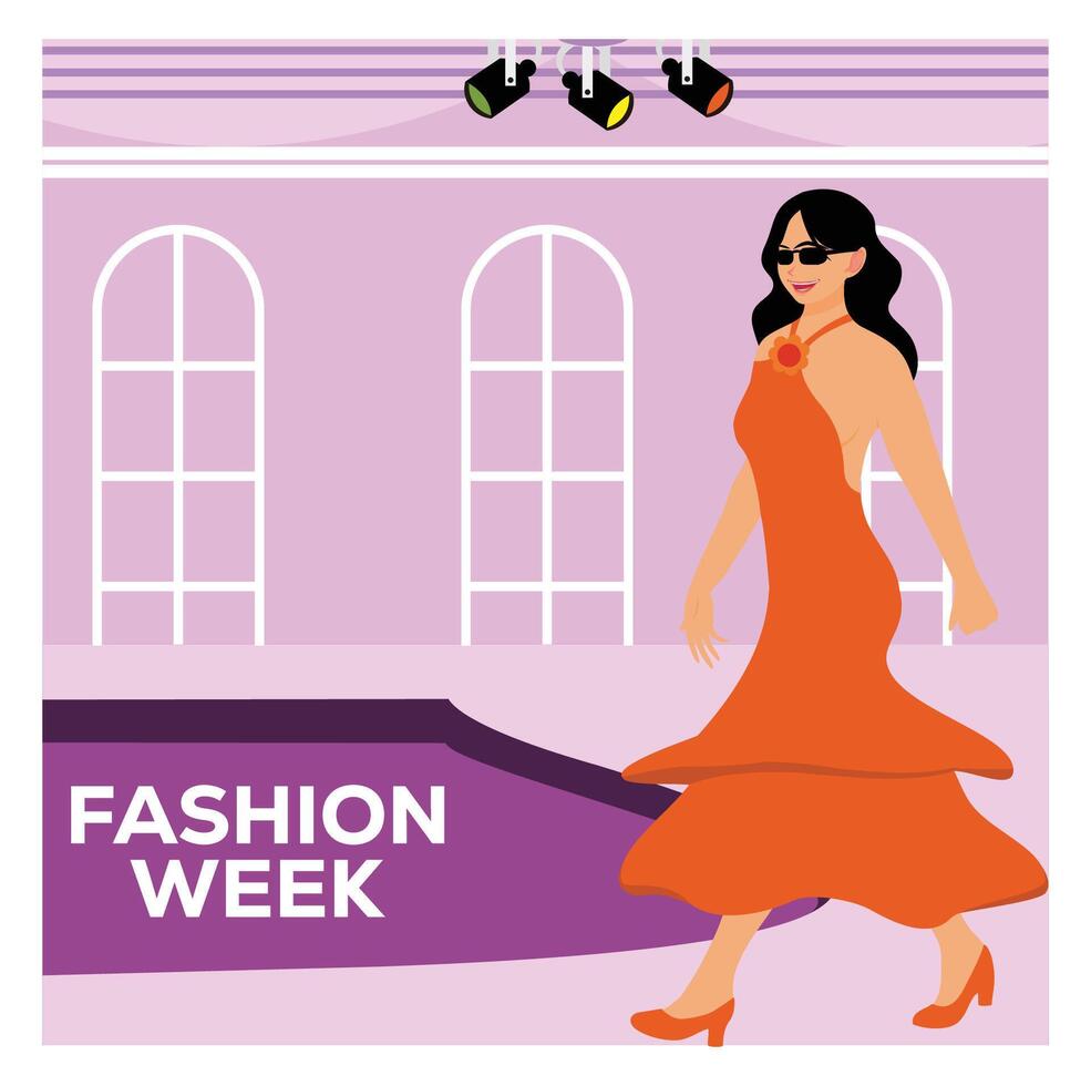 Fashion week event with beautiful women models walking on podium. vector