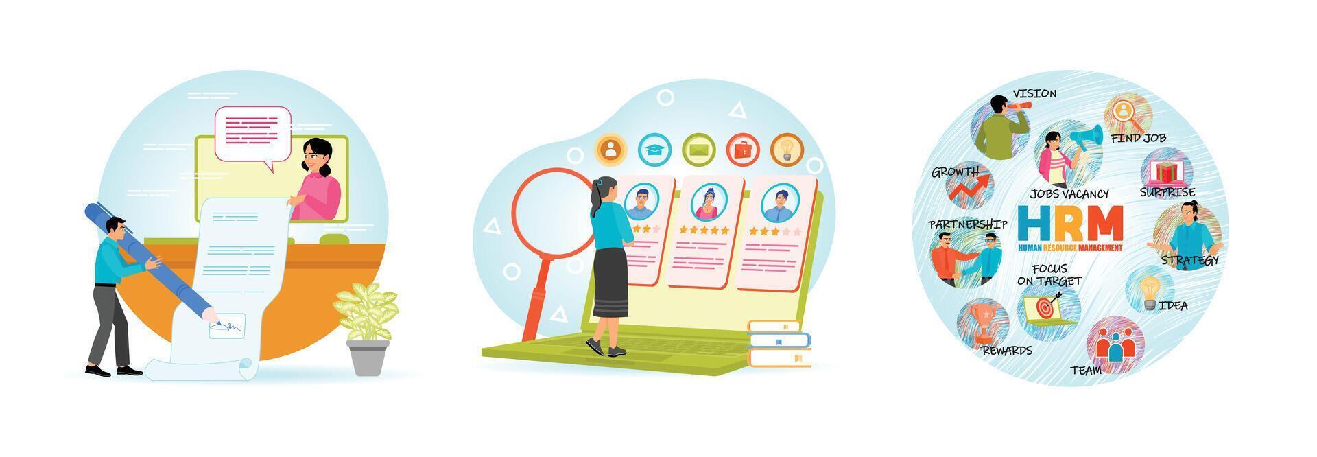 A man digitally signing a document, Online recruitment, Human resource management vector