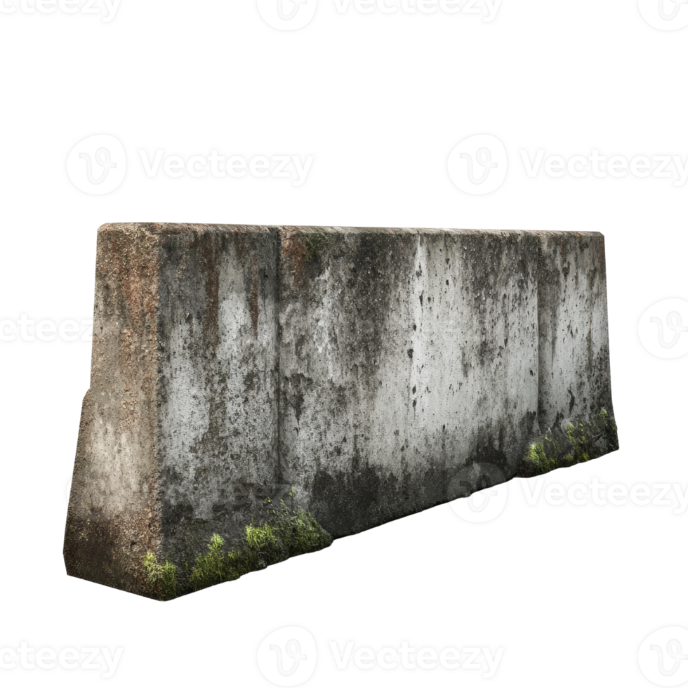 Aged concrete barrier displaying organic textures and material integrity in isolation png