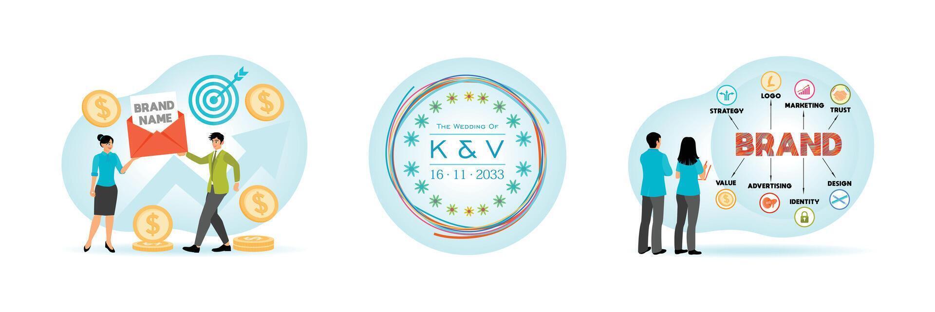 Building brand awareness, marketing strategies and brand concepts. vector