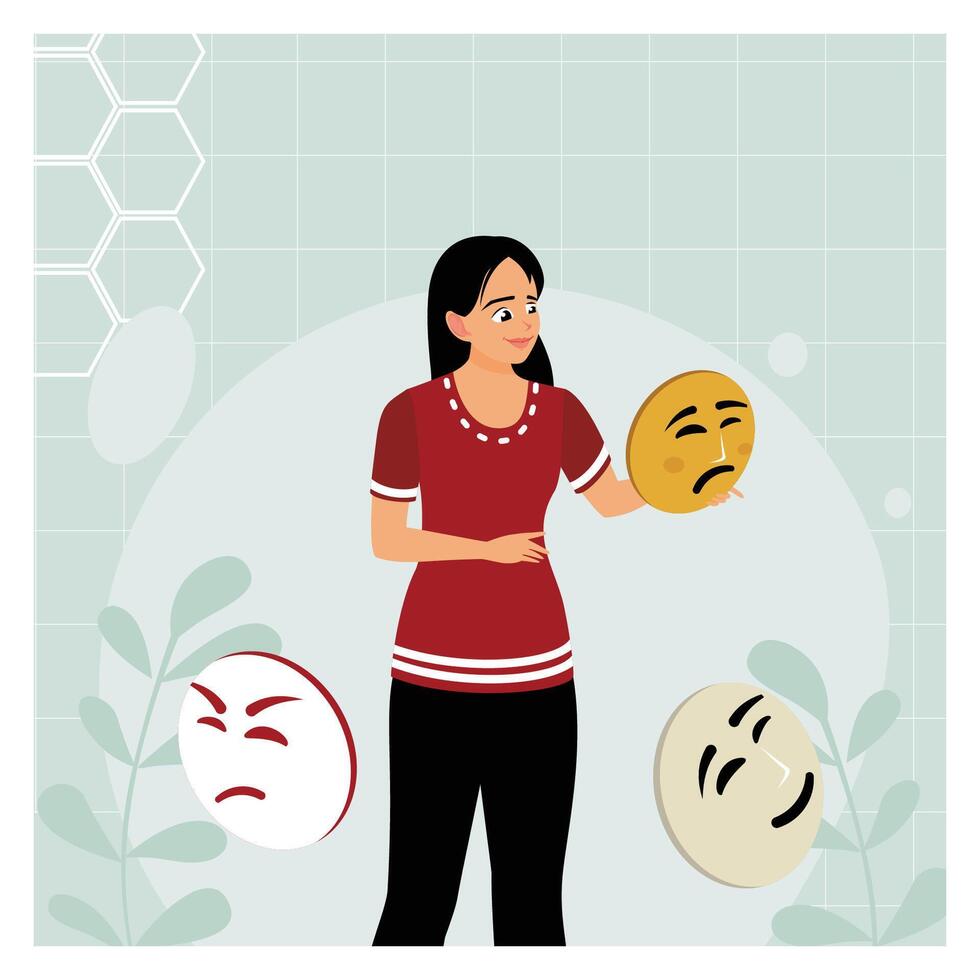 A woman with changing expressions of feelings. vector