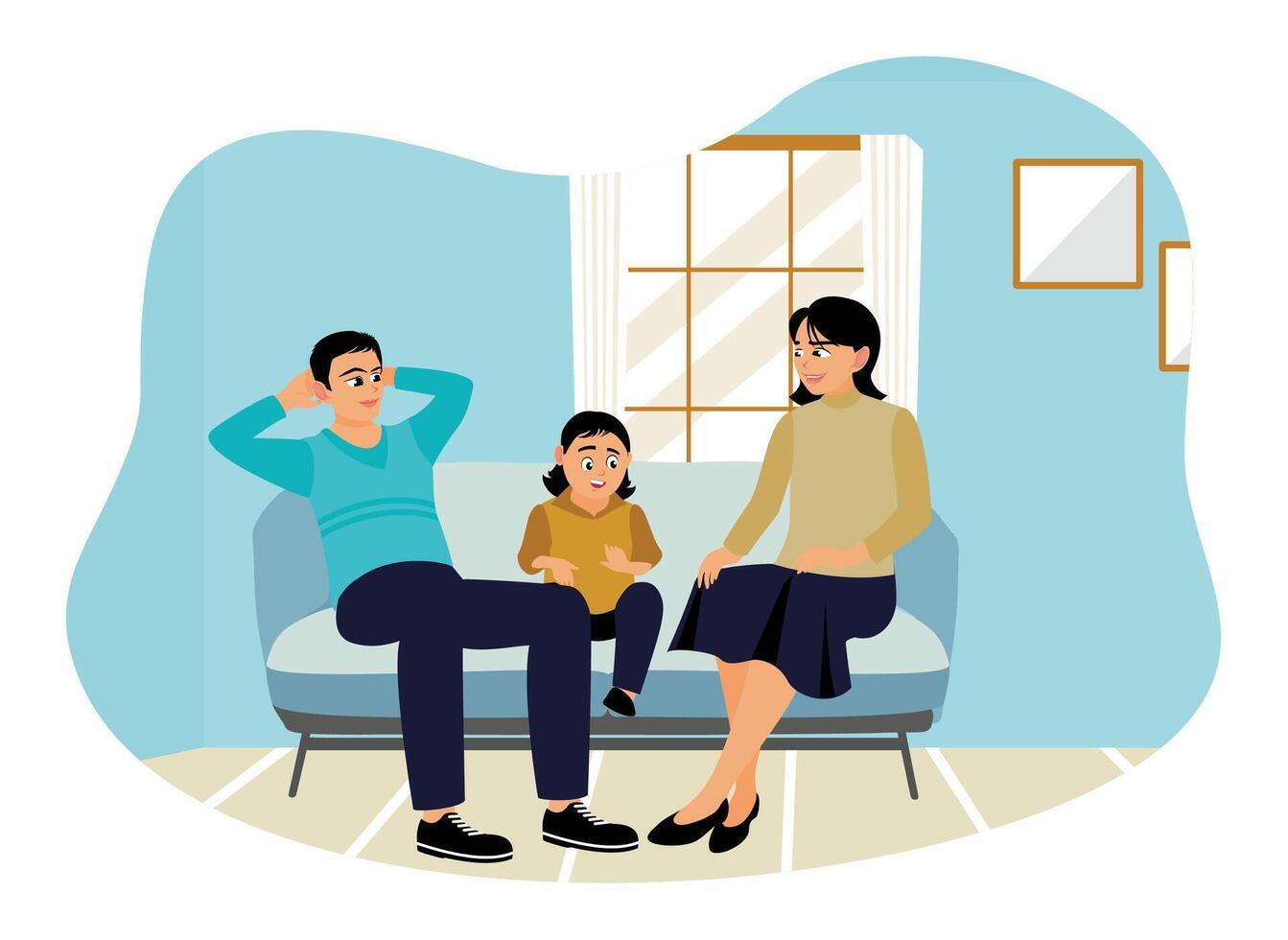 Family members spend their free time at home. vector