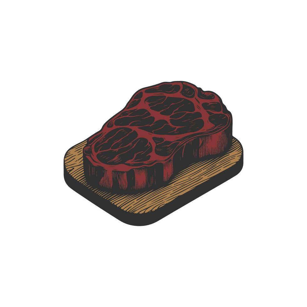 Raw beef steaks on a wooden cutting board vector