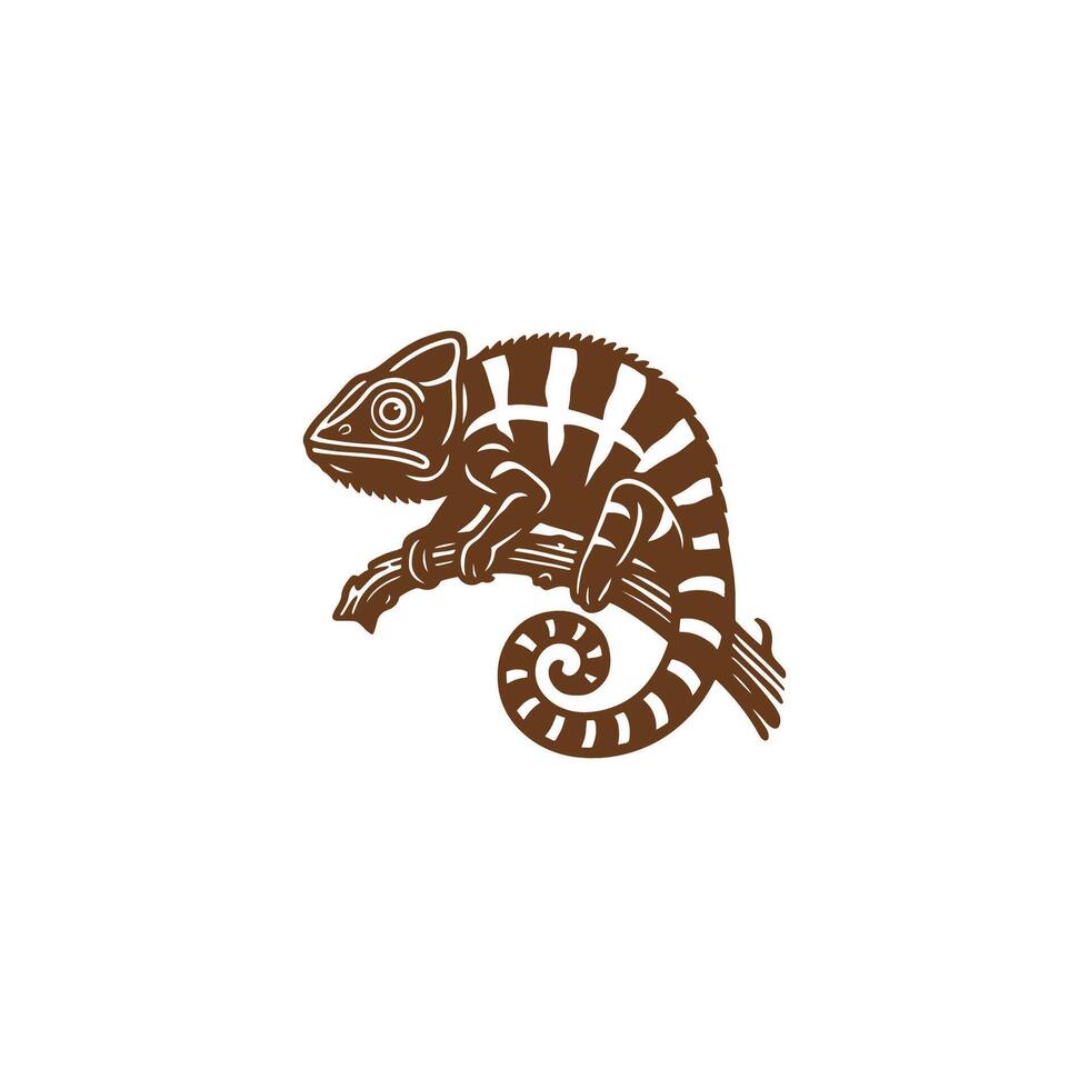 chameleon illustration on branch logo vector