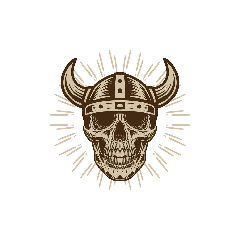 Viking head skull helmet with horns vector