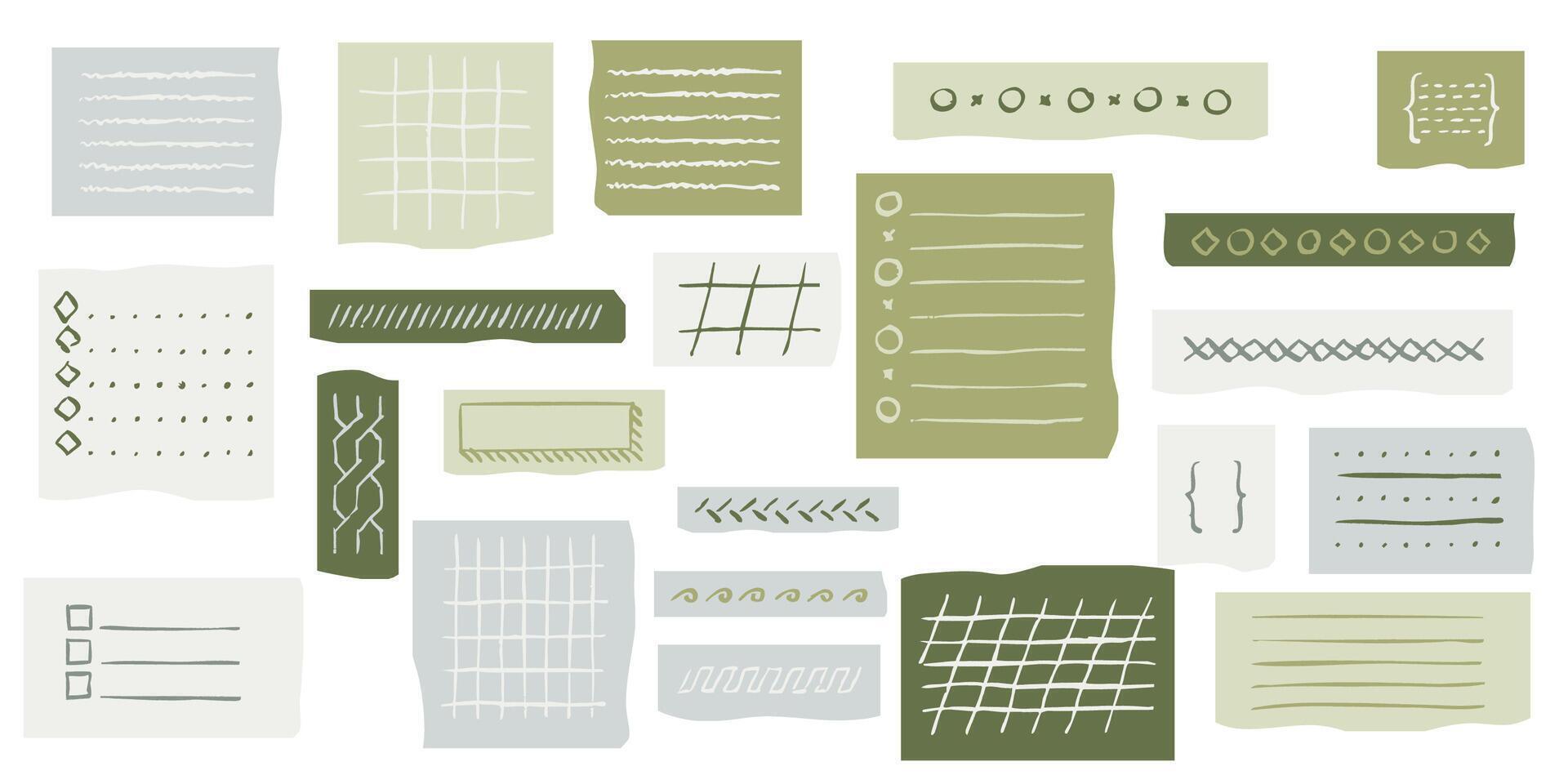Crayon pencil drawn geometric plaid and lined square patterns for note design and craft projects vector