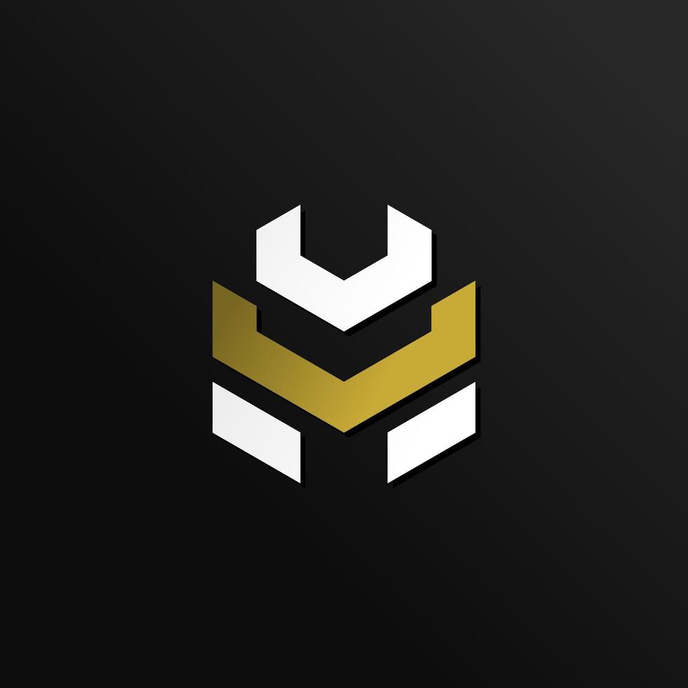 Letter VM Luxurious Monogram Logo forming Robot Knight Head with Crown vector