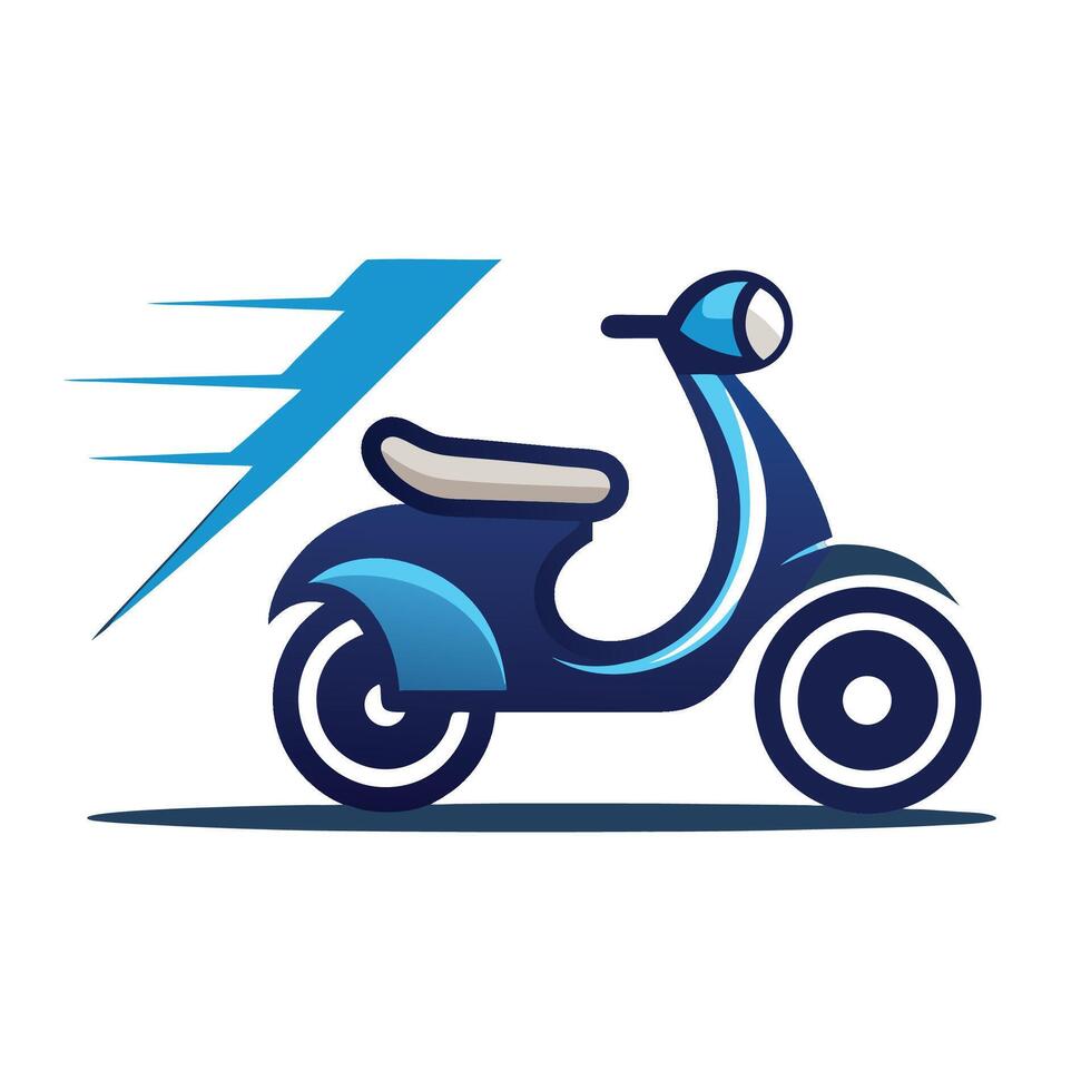 Clean logo design for an electric scooter sharing service showcasing a sleek scooter with dynamic motion lines to symbolize speed and efficiency in urban transportation vector