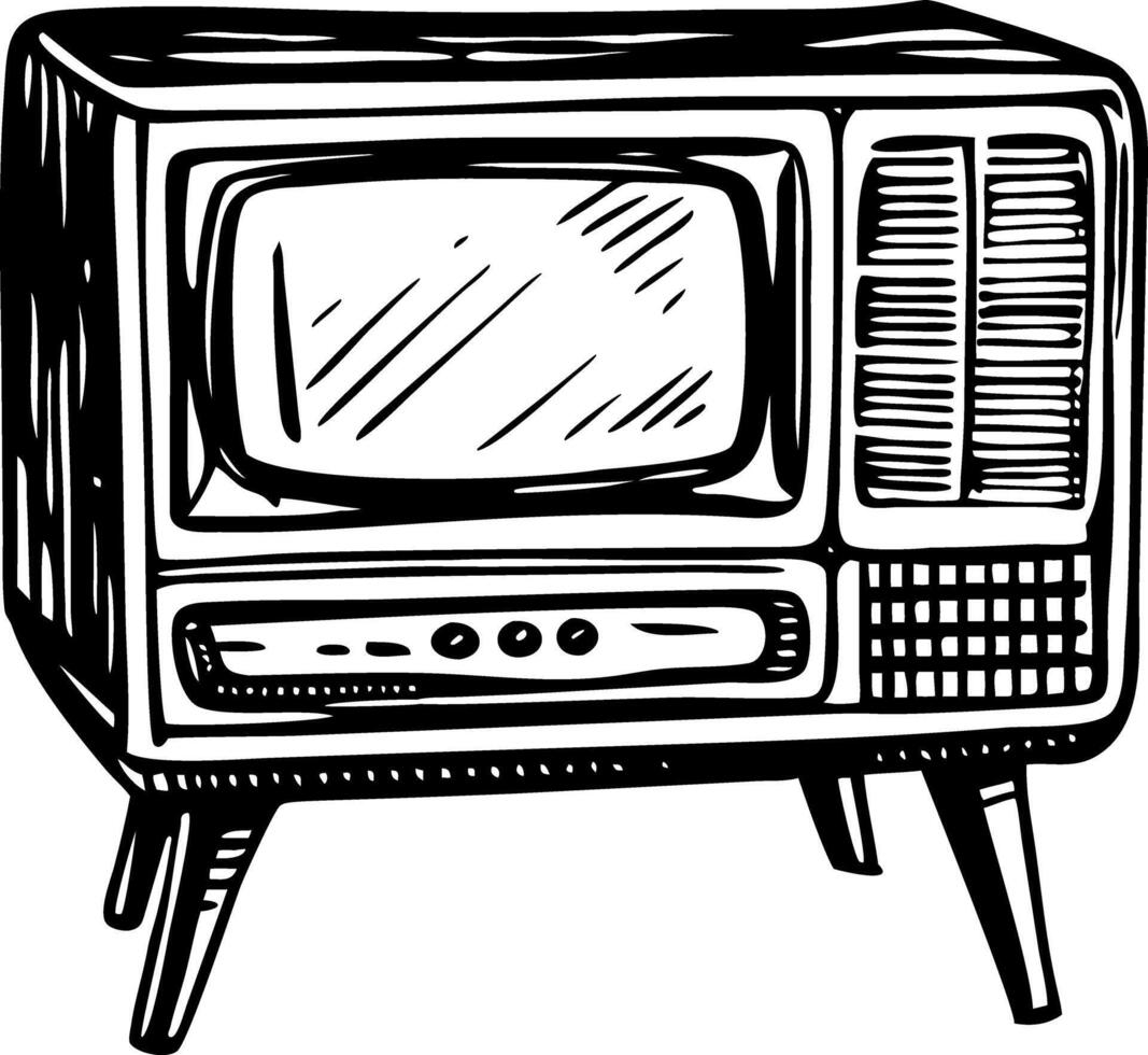 A hand drawn illustration of a vintage tv vector