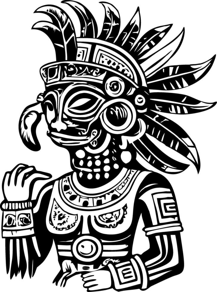 A vintage style illustration of a maya warrior vector
