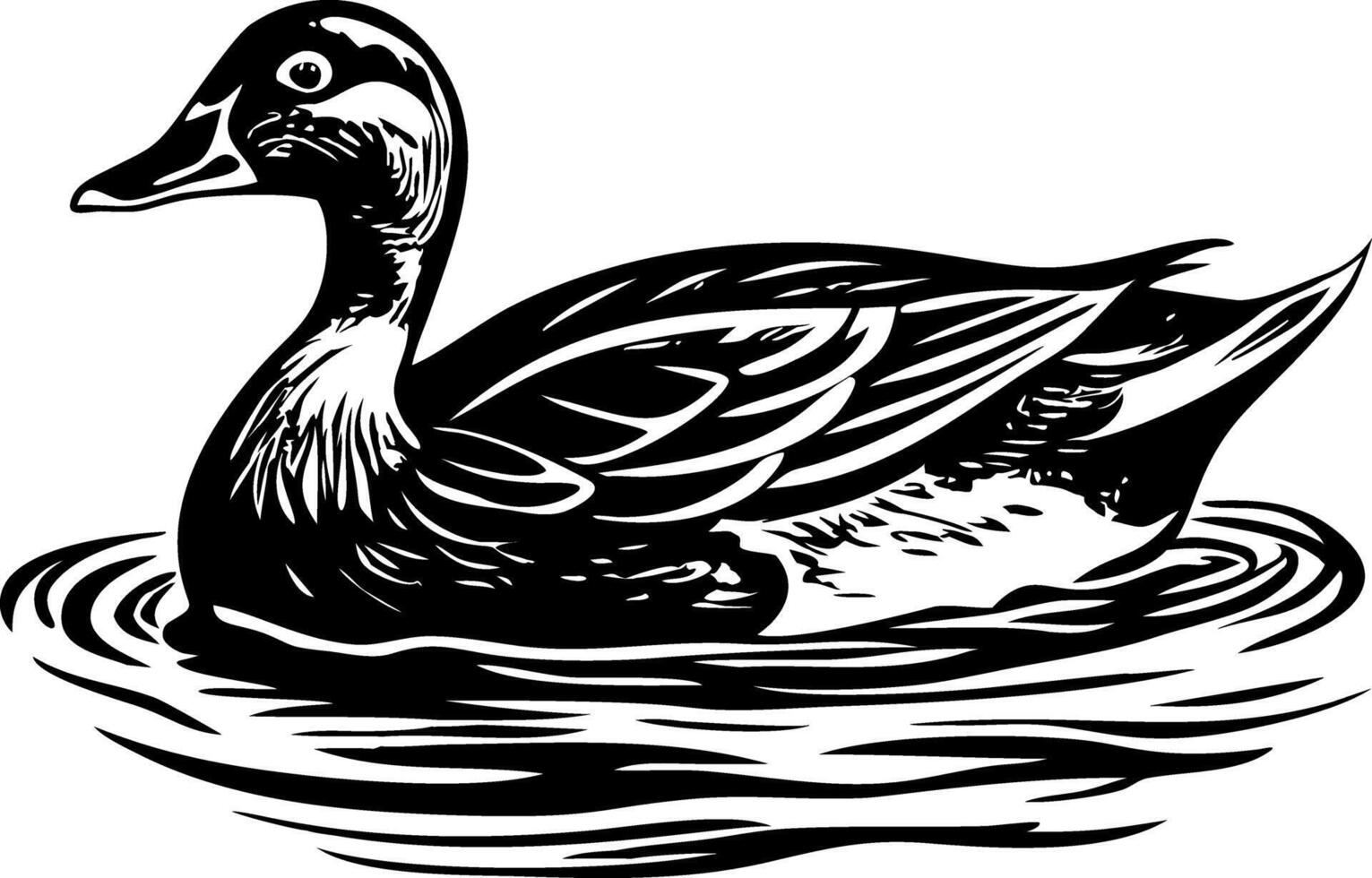 Duck swimming illustration in vintage style vector