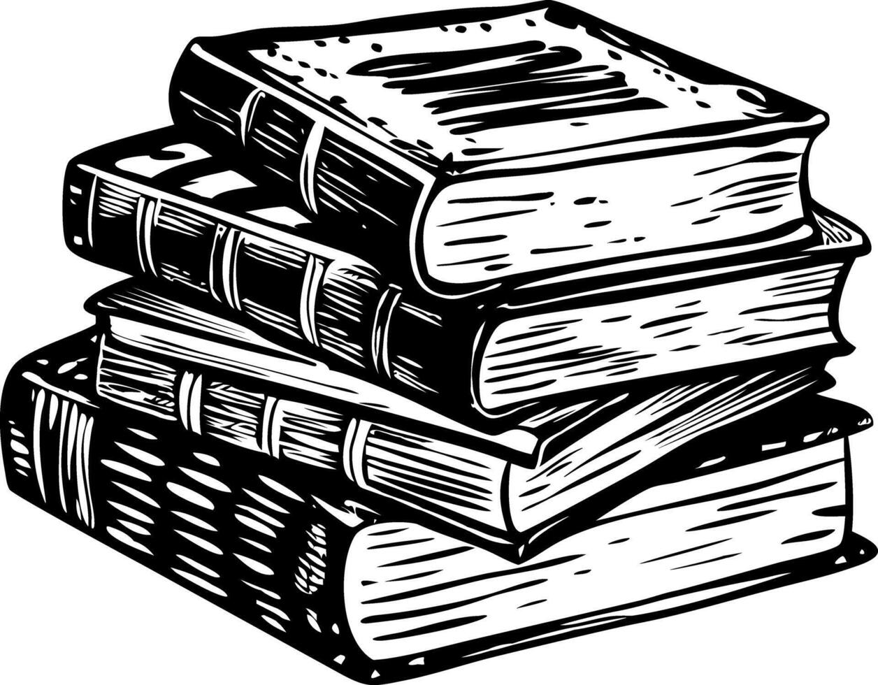 A hand drawn illustration of books stack vector