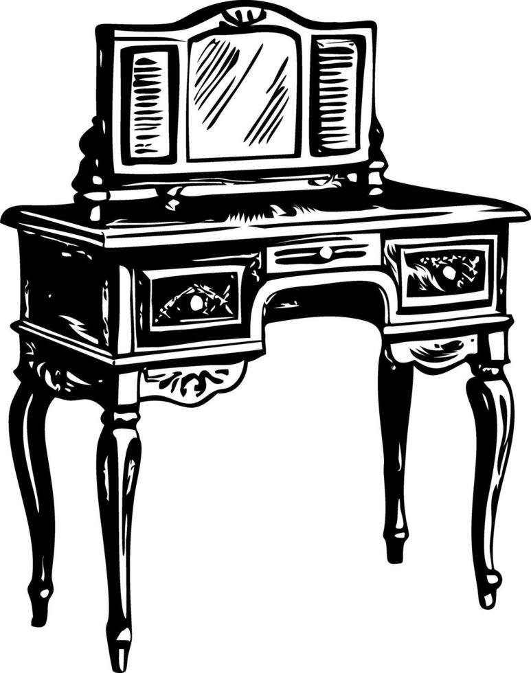 A hand drawn illustration of a vanity desk vector