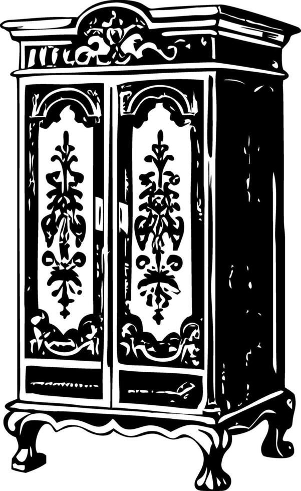 A wooden cabinet illustration in hand drawn style vector