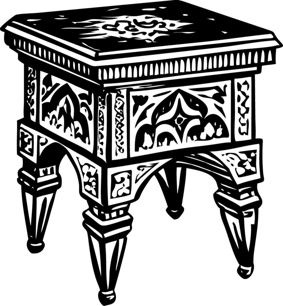 A vintage style illustration of carved table vector