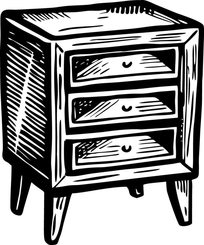 A sketchy style illustration of a wooden nightstand vector